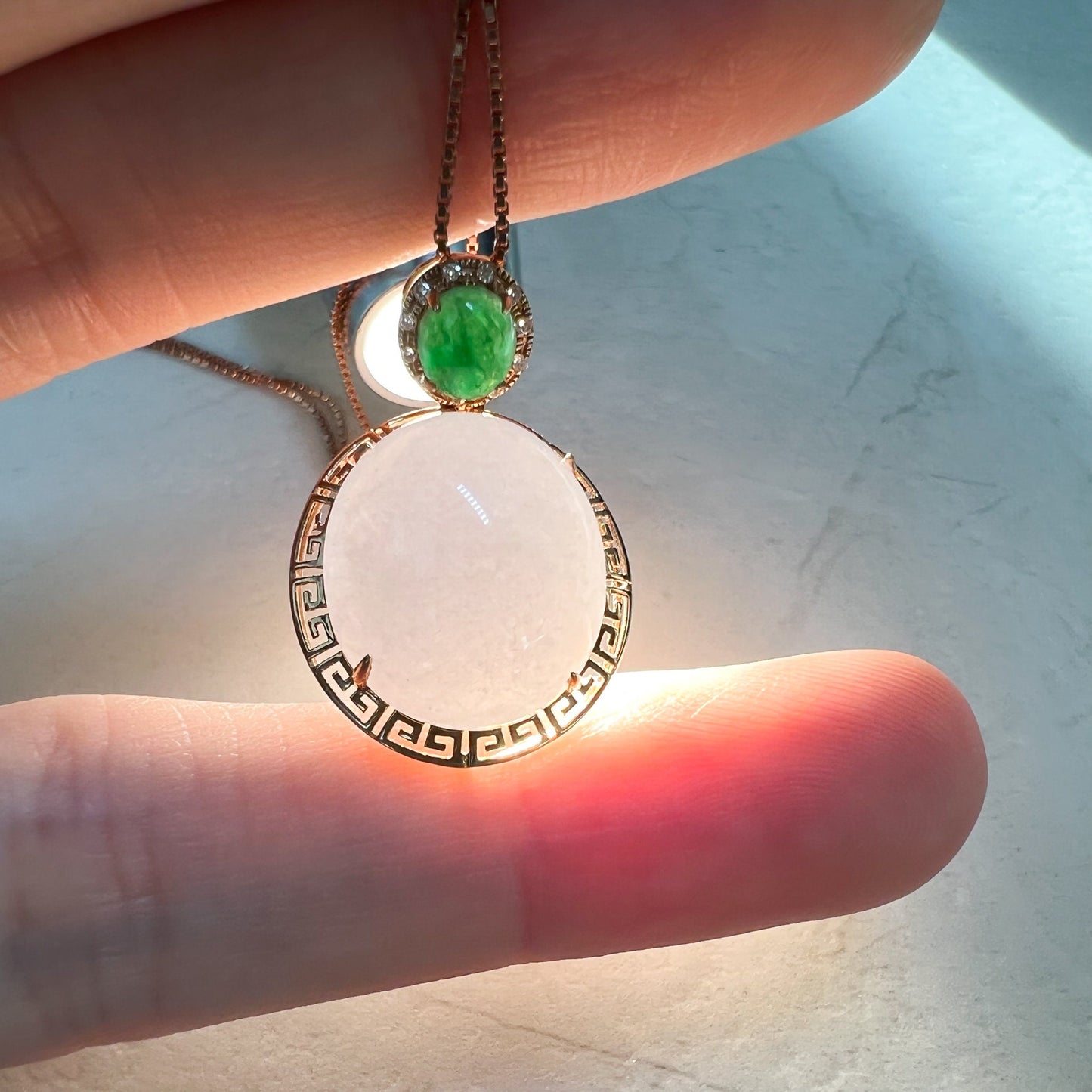 Purple Jade Round Cabochon Pendant, Jadeite Jade, 18K Rose Gold, Lavender, Pendant Necklace, RLXE-0921-0025379 - AriaDesignCollection