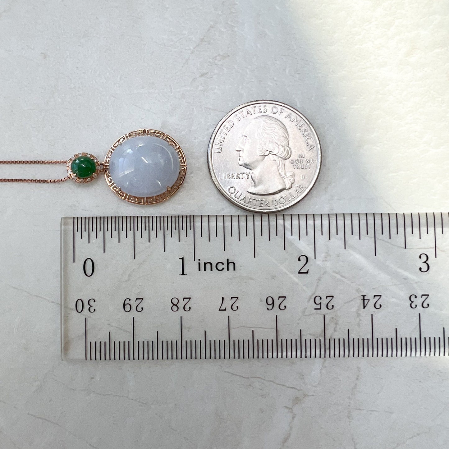 Purple Jade Round Cabochon Pendant, Jadeite Jade, 18K Rose Gold, Lavender, Pendant Necklace, RLXE-0921-0025379 - AriaDesignCollection