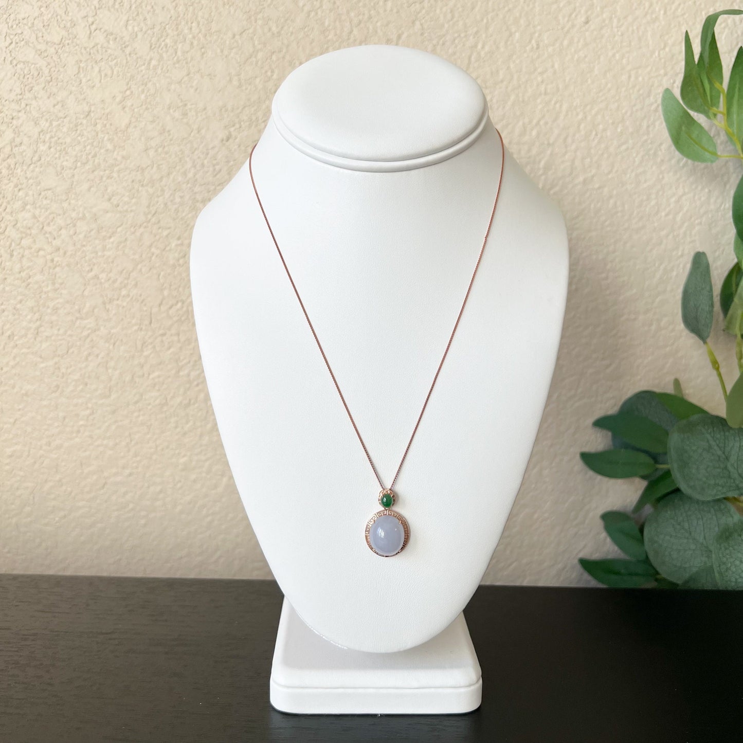 Purple Jade Round Cabochon Pendant, Jadeite Jade, 18K Rose Gold, Lavender, Pendant Necklace, RLXE-0921-0025379 - AriaDesignCollection