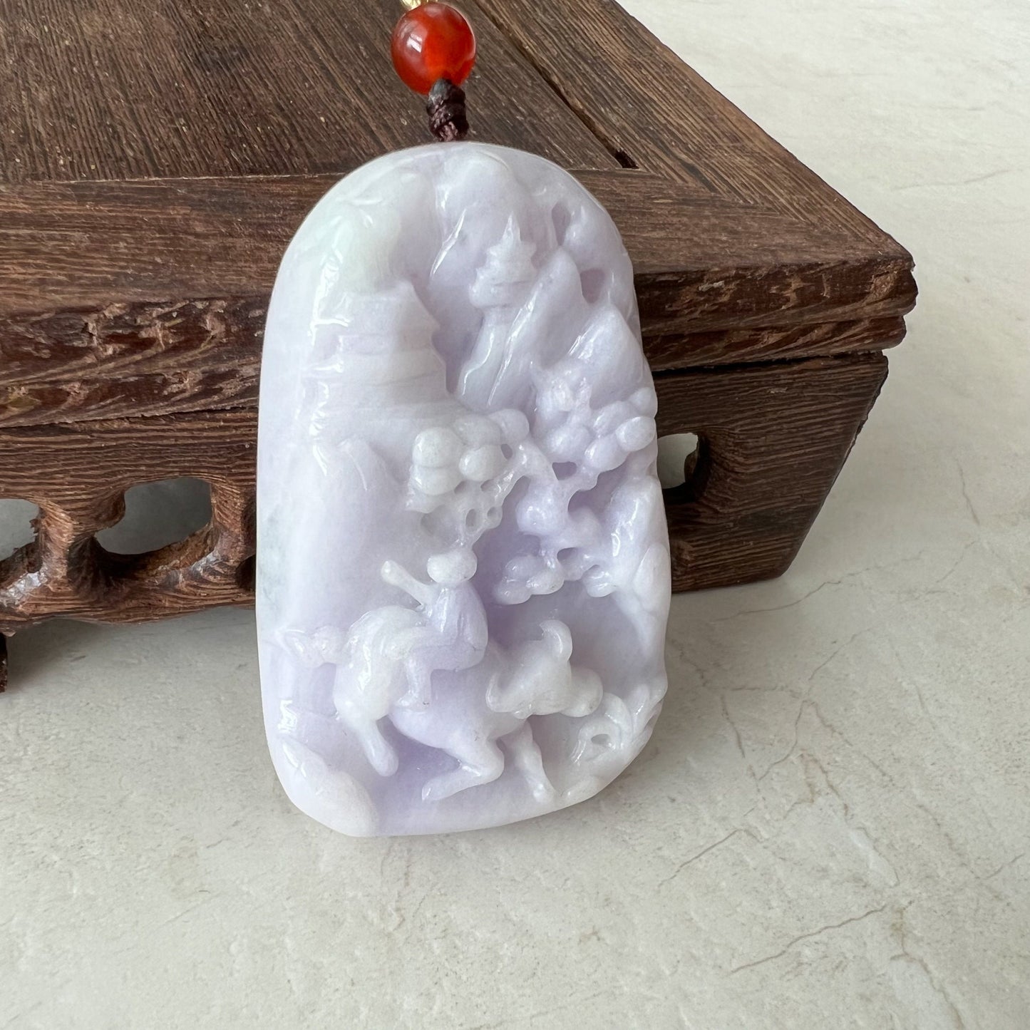 Purple Jade Ox, Jadeite Jade, Bull Cow Chinese Zodiac Hand Carved Pendant Necklace, YJ-0321-0322414 - AriaDesignCollection
