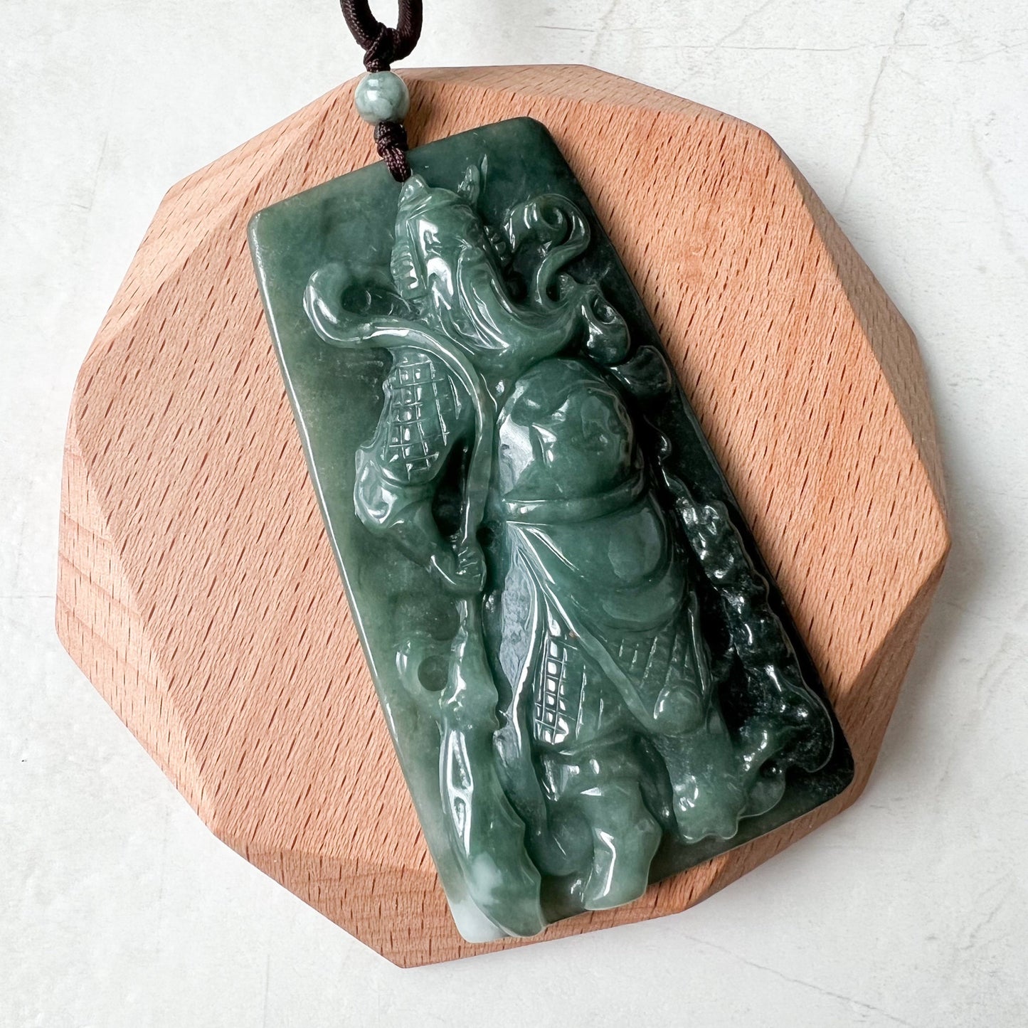 Large Green Jadeite Jade Guan Yu Guan Gong Carved Pendant Necklace, YJ-0621-0244293 - AriaDesignCollection