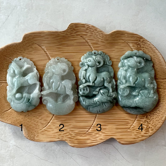Jadeite Jade Sheep Goat Ram Chinese Zodiac Carved Pendant Necklace, YW-0321-1646926431 - AriaDesignCollection