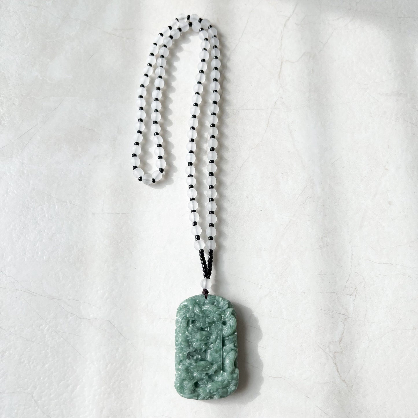 Green Jade 9 Dragon Jadeite Jade Chinese Zodiac Hand Carved Pendant Necklace, YJ-1221-0233671 - AriaDesignCollection