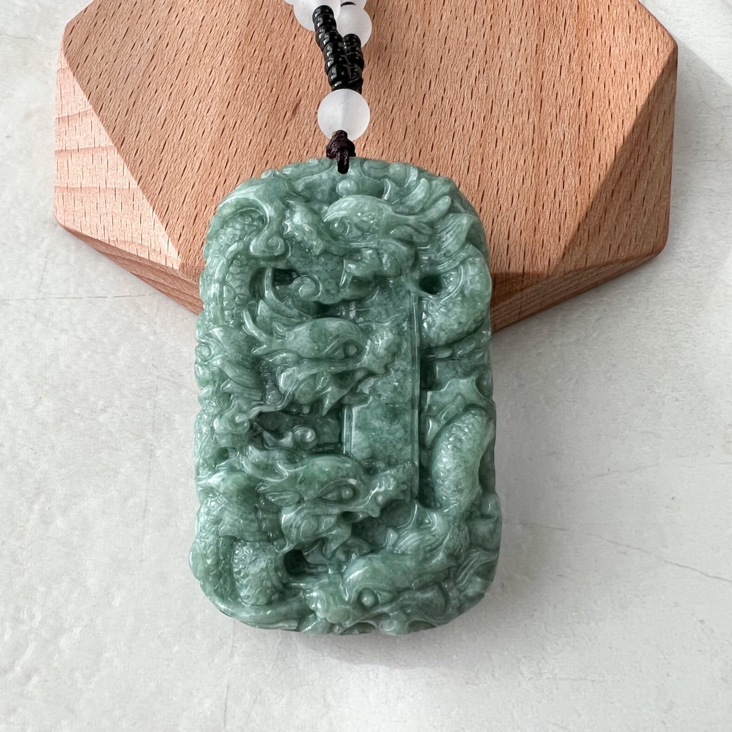 Green Jade 9 Dragon Jadeite Jade Chinese Zodiac Hand Carved Pendant Necklace, YJ-1221-0233671 - AriaDesignCollection