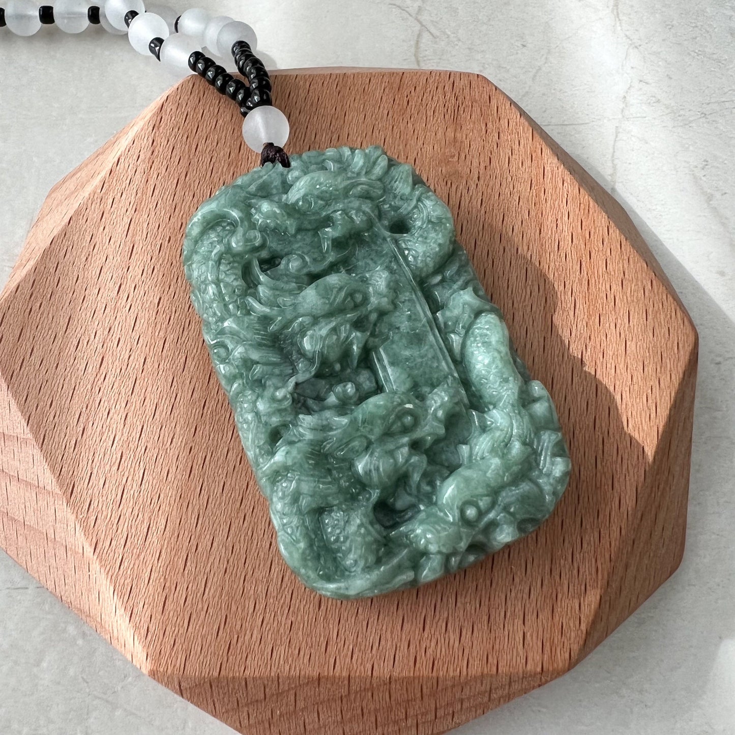 Green Jade 9 Dragon Jadeite Jade Chinese Zodiac Hand Carved Pendant Necklace, YJ-1221-0233671 - AriaDesignCollection