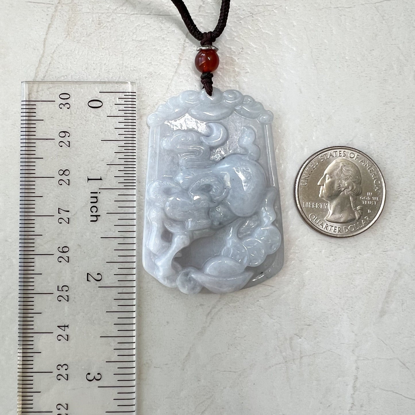Jadeite Jade Ox Bull Cow Chinese Zodiac Carved Necklace, YJ-0321-0342778-2 - AriaDesignCollection