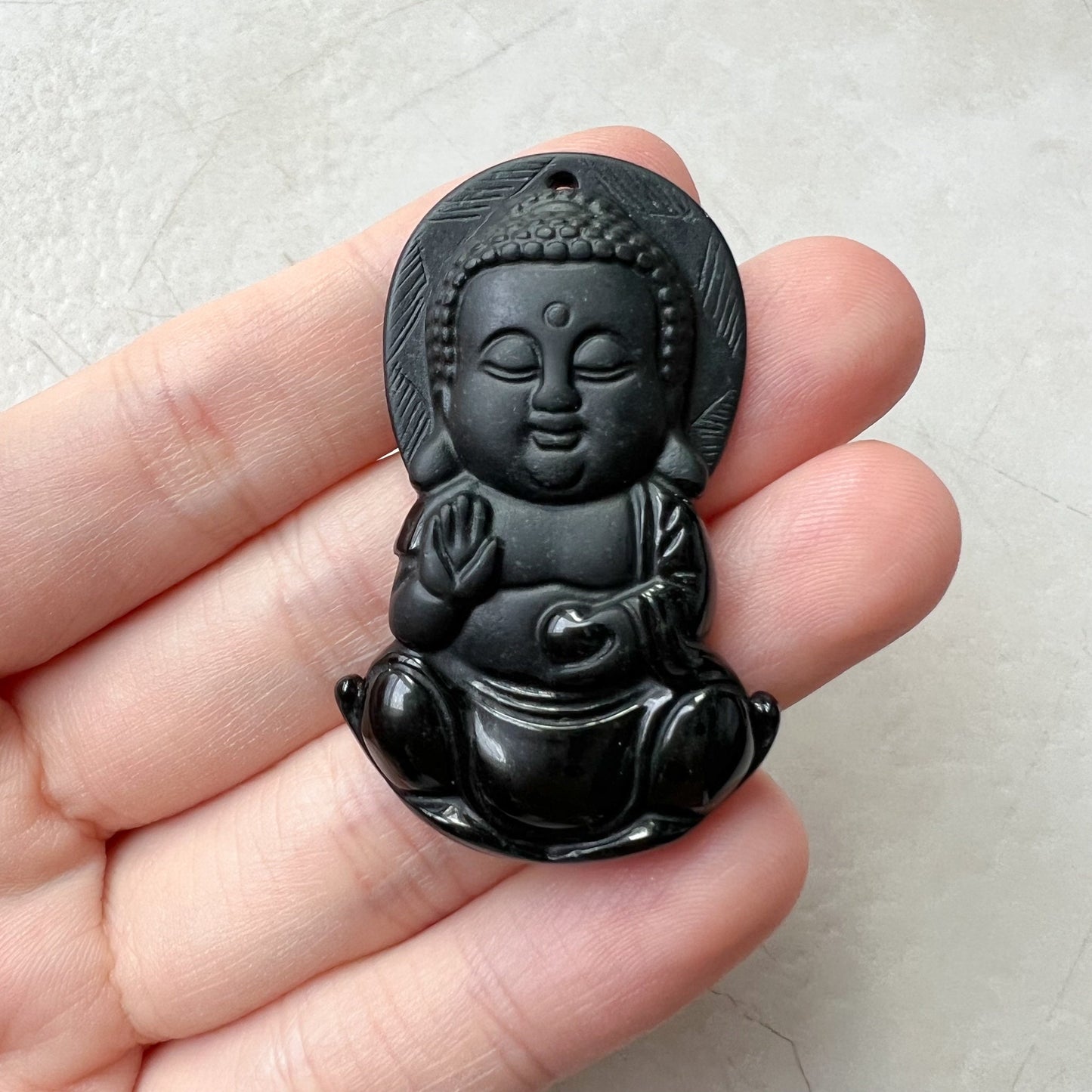 Black Jadeite Jade Omphacite Baby Buddha Necklace, LGG-1221-1646854499 - AriaDesignCollection