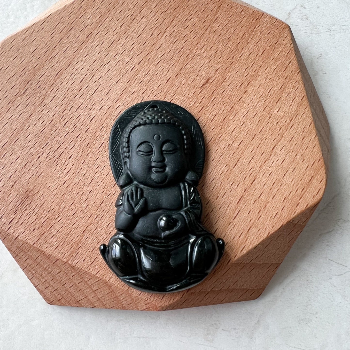 Black Jadeite Jade Omphacite Baby Buddha Necklace, LGG-1221-1646854499 - AriaDesignCollection