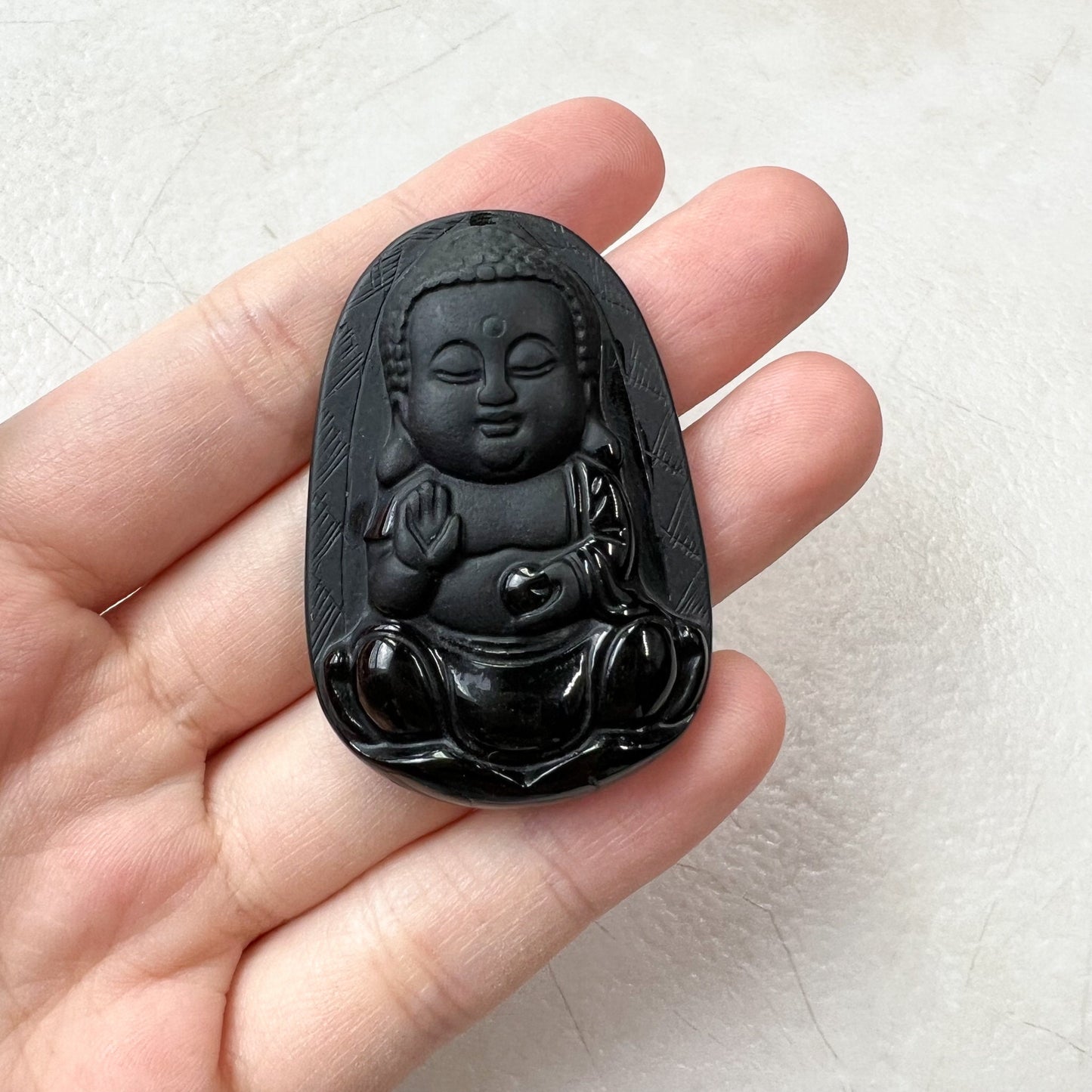 Black Jadeite Jade Omphacite Baby Buddha Necklace, LGG-1221-1646854463 - AriaDesignCollection