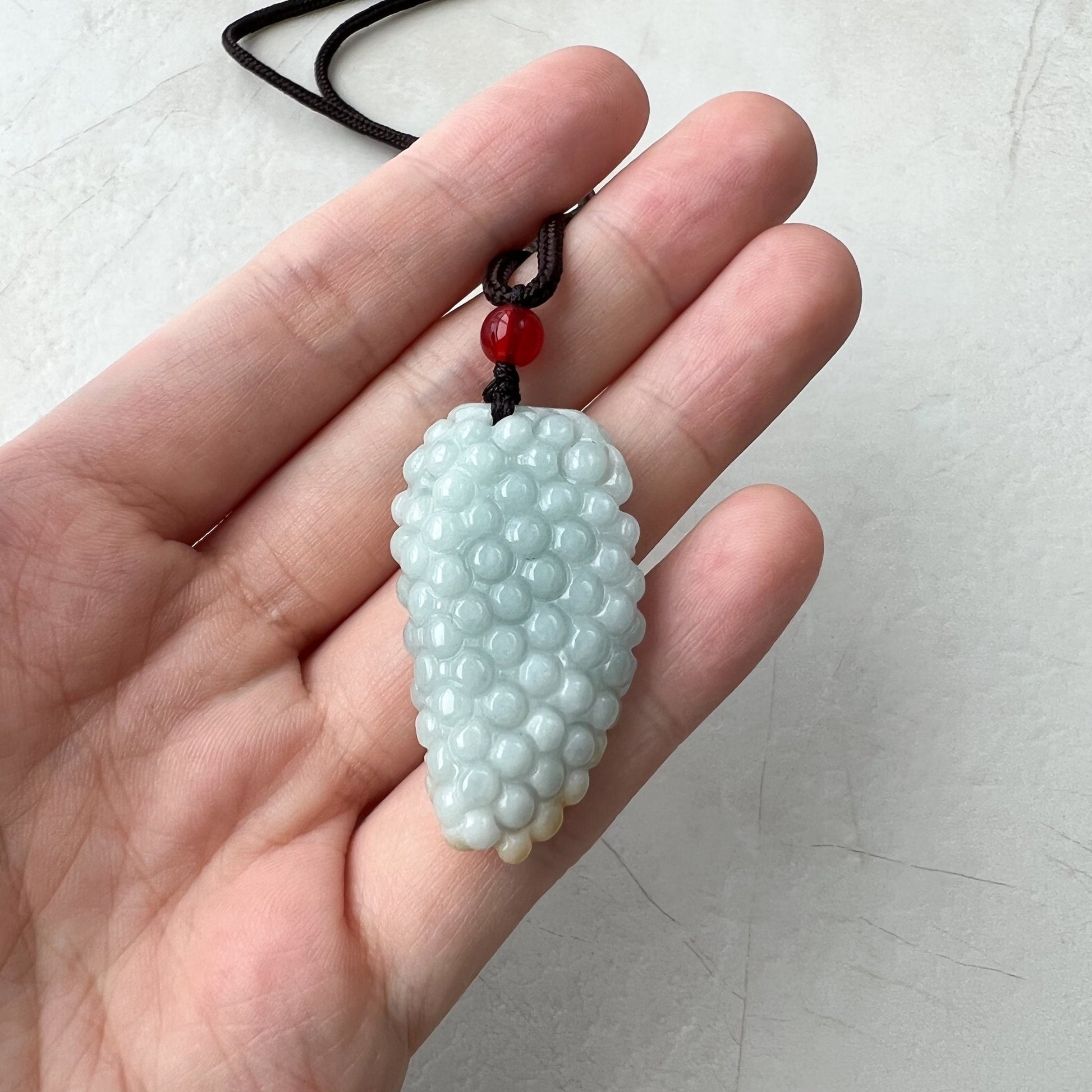 Yellow & Light Green-Gray Grape, Jadeite Jade, Hand Carved Pendant Necklace, YJ-0921-0178010 - AriaDesignCollection