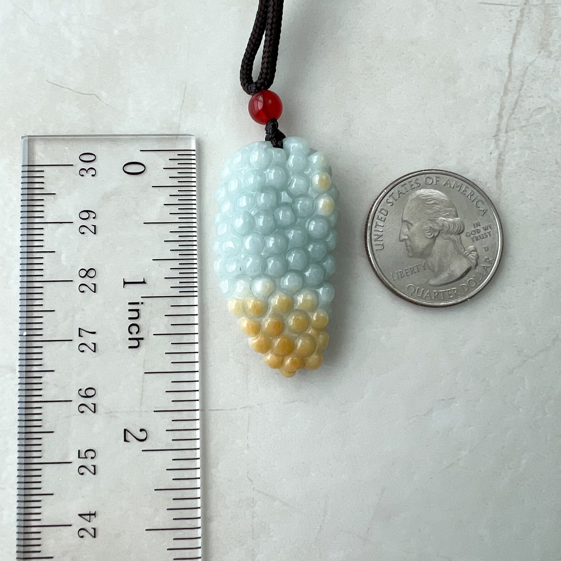 Yellow & Light Green-Gray Grape, Jadeite Jade, Hand Carved Pendant Necklace, YJ-0921-0178010 - AriaDesignCollection
