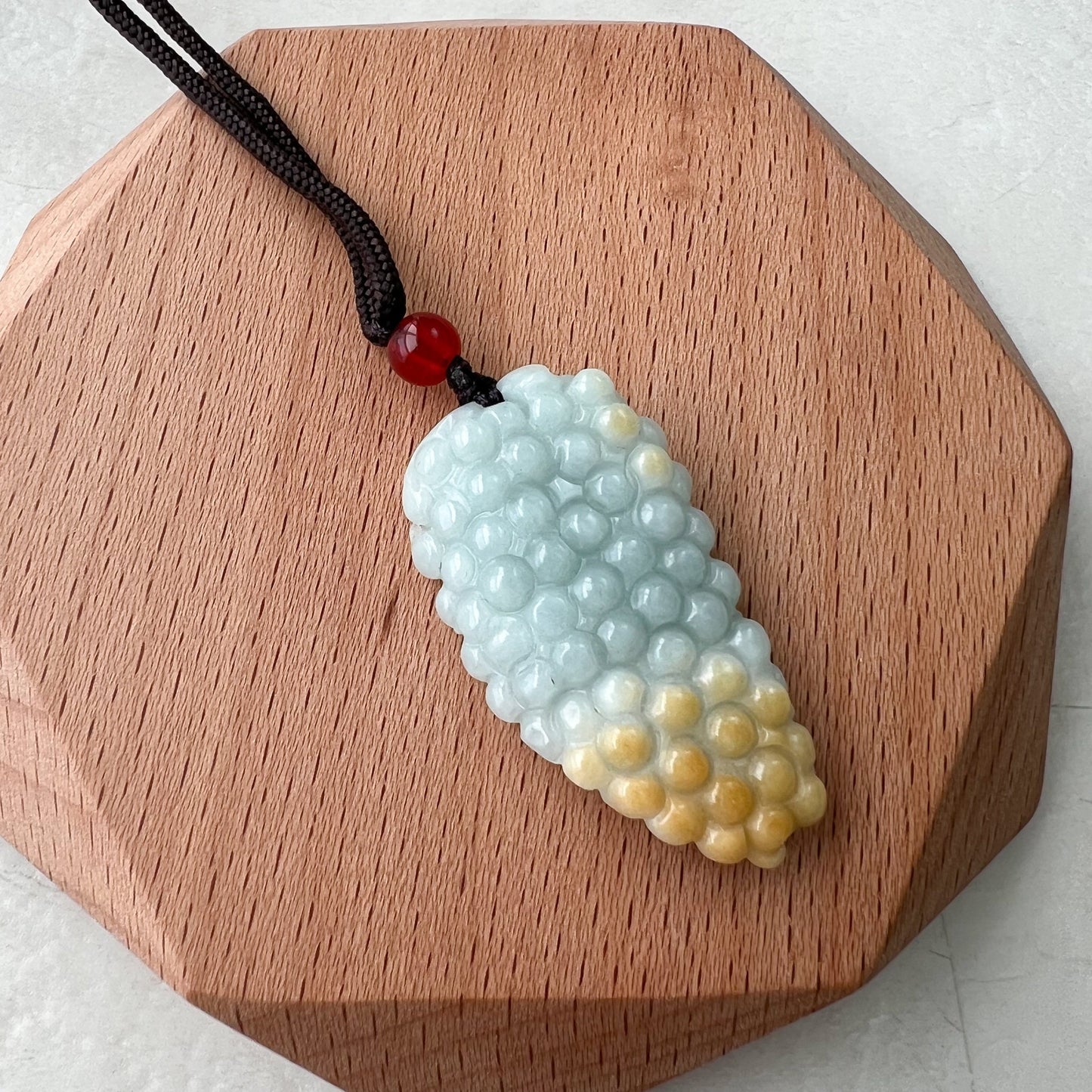 Yellow & Light Green-Gray Grape, Jadeite Jade, Hand Carved Pendant Necklace, YJ-0921-0178010 - AriaDesignCollection