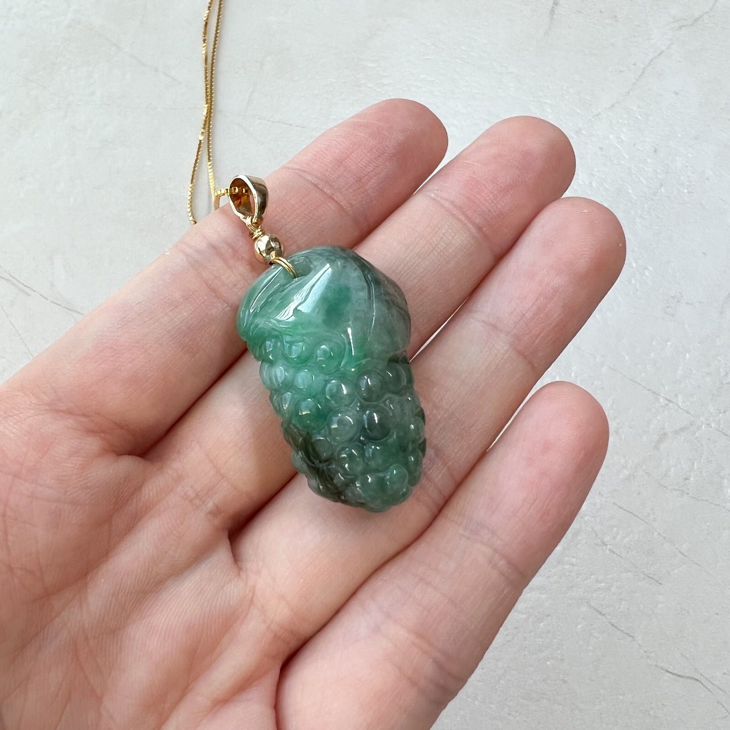 Green Jade Grape, Gold Plated, Jadeite Jade, Hand Carved Pendant Necklace, FCSG-0921-1647035832 - AriaDesignCollection