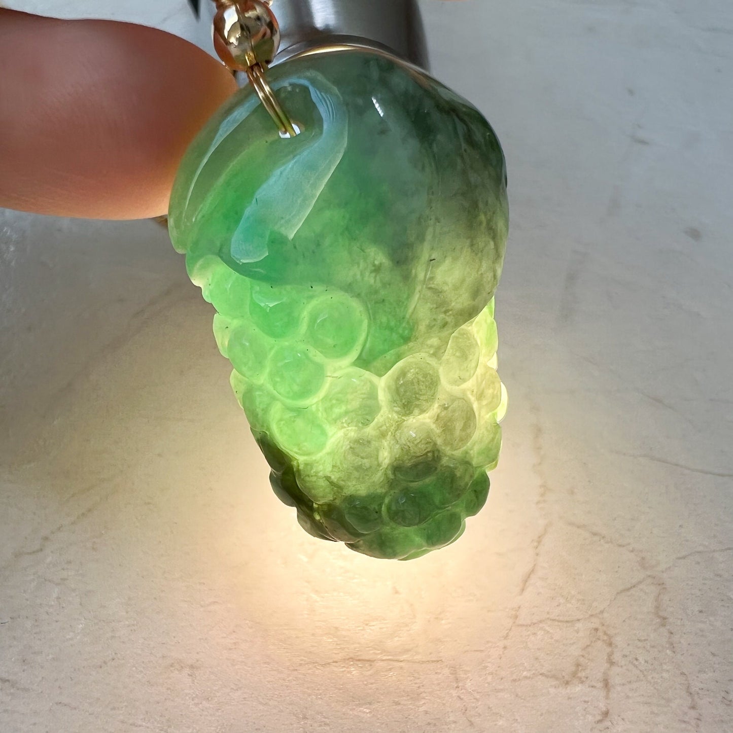 Green Jade Grape, Gold Plated, Jadeite Jade, Hand Carved Pendant Necklace, FCSG-0921-1647035832 - AriaDesignCollection