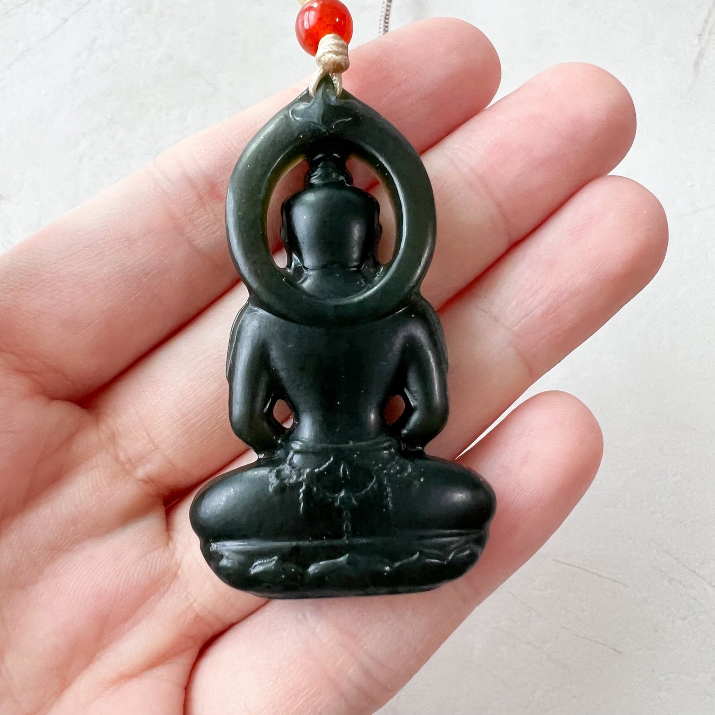 Dark Green Nephrite Jade Guan Yin Necklace, Hand Carved, Quan Am, Dark Green Jade Pendant, RM-1221-1646615179 - AriaDesignCollection
