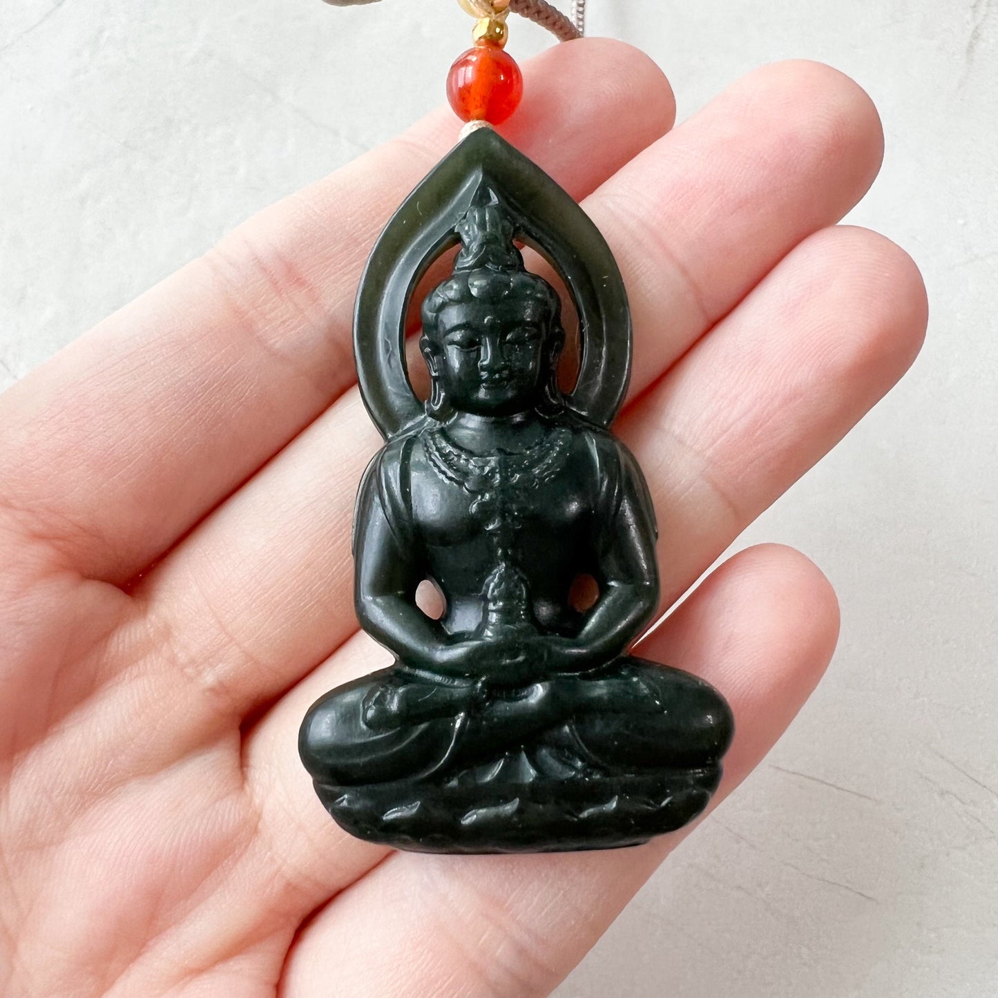 Dark Green Nephrite Jade Guan Yin Necklace, Hand Carved, Quan Am, Dark Green Jade Pendant, RM-1221-1646615179 - AriaDesignCollection