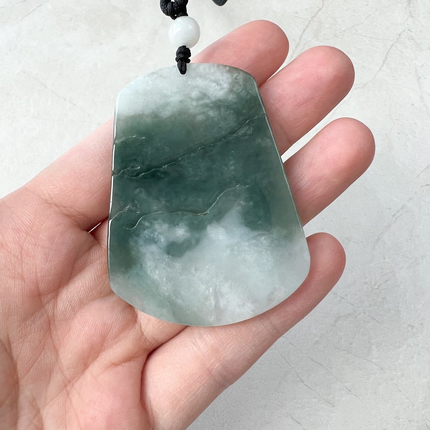 Jadeite Jade Tree Landscape Mountain Forest River Scenery Hand Carved Pendant Necklace, YJ-0921-0137879 - AriaDesignCollection
