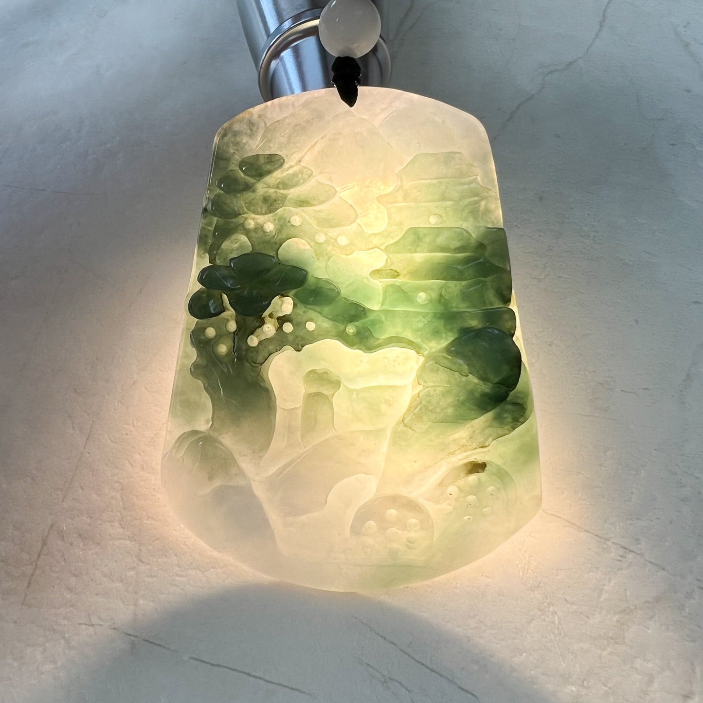 Jadeite Jade Tree Landscape Mountain Forest River Scenery Hand Carved Pendant Necklace, YJ-0921-0137879 - AriaDesignCollection
