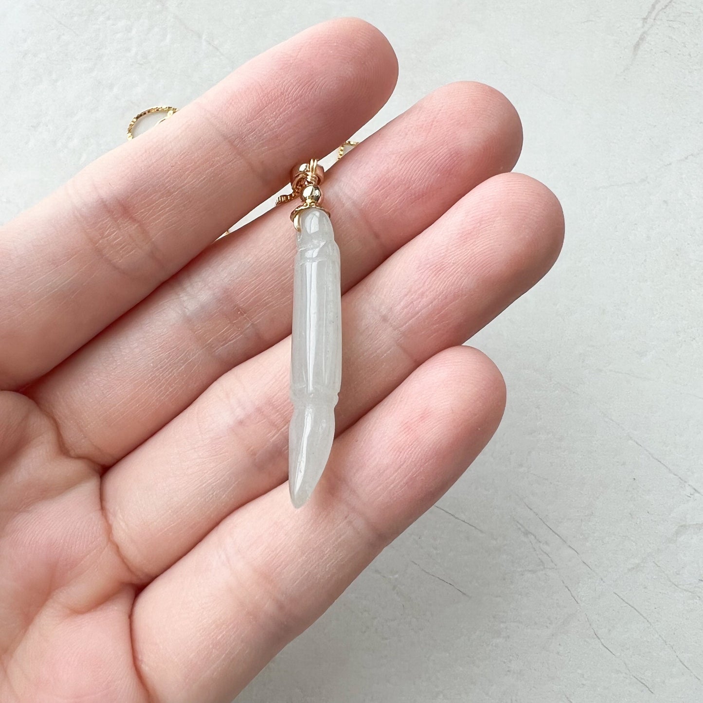 Icy Translucent Jade Paint Brush Pendant, Jadeite Jade, Gold Plated Hand Carved Pendant Necklace, XY-1221-1646759515 - AriaDesignCollection