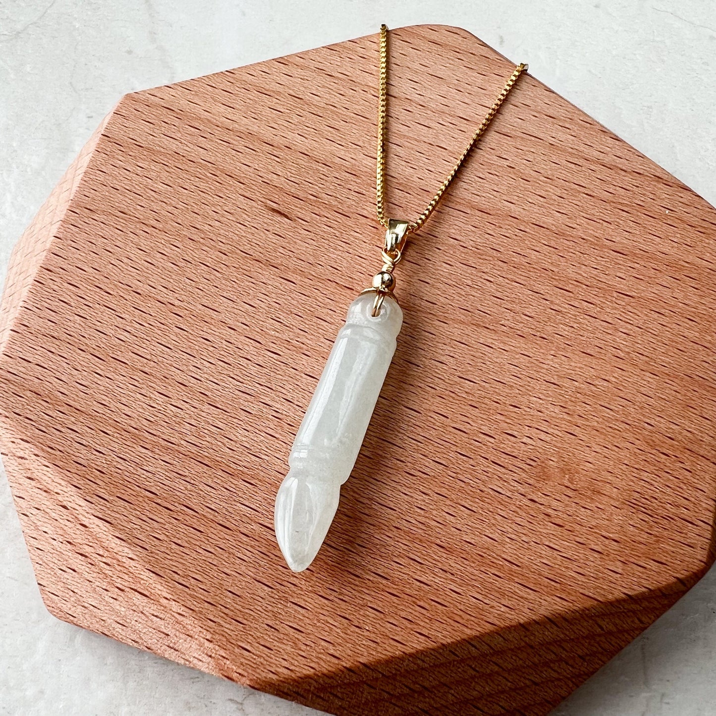 Icy Translucent Jade Paint Brush Pendant, Jadeite Jade, Gold Plated Hand Carved Pendant Necklace, XY-1221-1646759515 - AriaDesignCollection