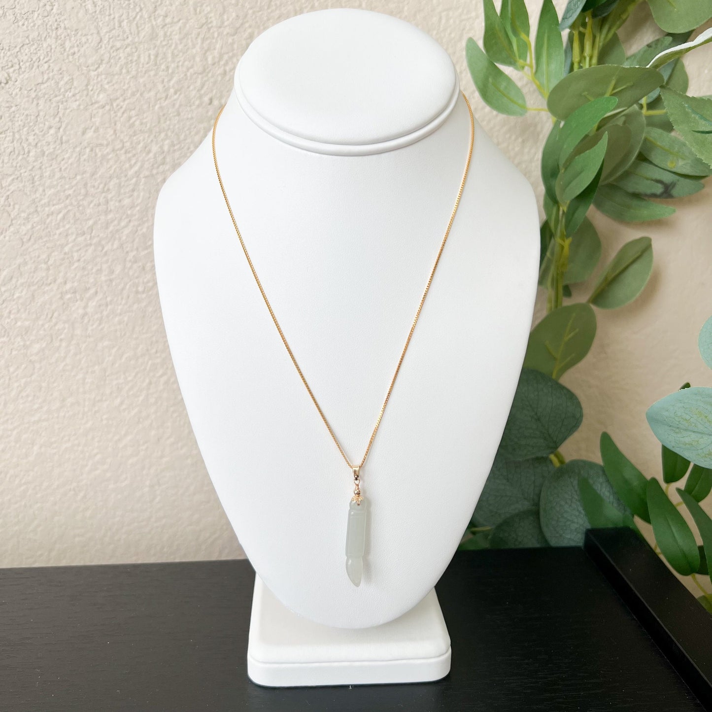 Icy Translucent Jade Paint Brush Pendant, Jadeite Jade, Gold Plated Hand Carved Pendant Necklace, XY-1221-1646759515 - AriaDesignCollection