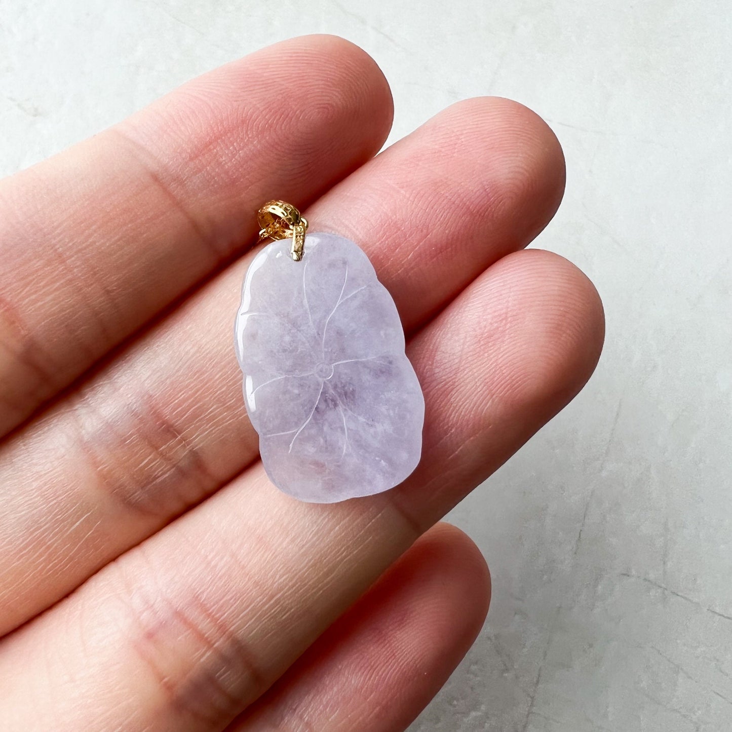 Small Purple Jade Flower Pendant, Jadeite Jade, 18K Gold Bail, Lavender, Pendant Necklace, FSX-1221-TXC37567 - AriaDesignCollection