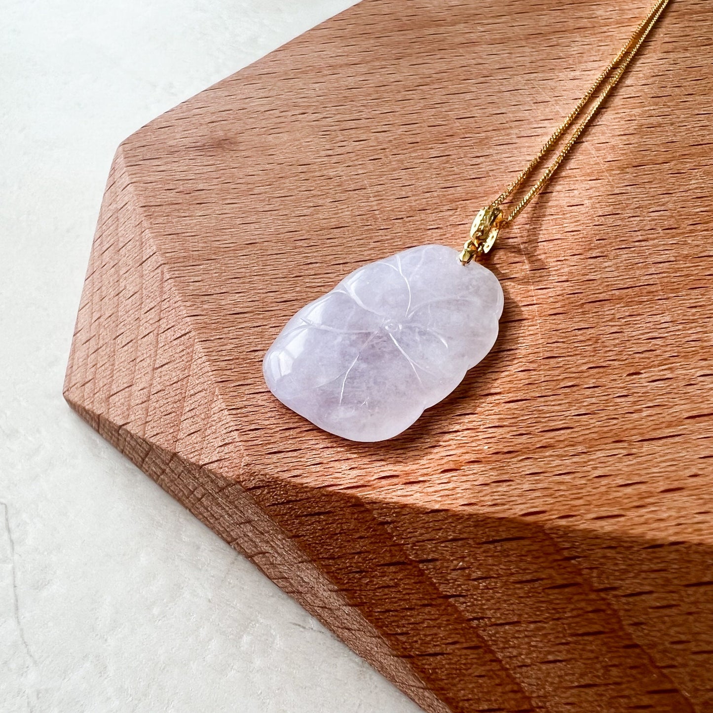 Small Purple Jade Flower Pendant, Jadeite Jade, 18K Gold Bail, Lavender, Pendant Necklace, FSX-1221-TXC37567 - AriaDesignCollection