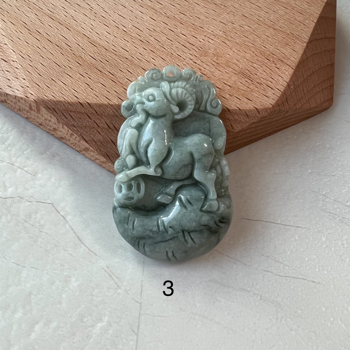 Jadeite Jade Sheep Goat Ram Chinese Zodiac Carved Pendant Necklace, YW-0321-1646926431 - AriaDesignCollection