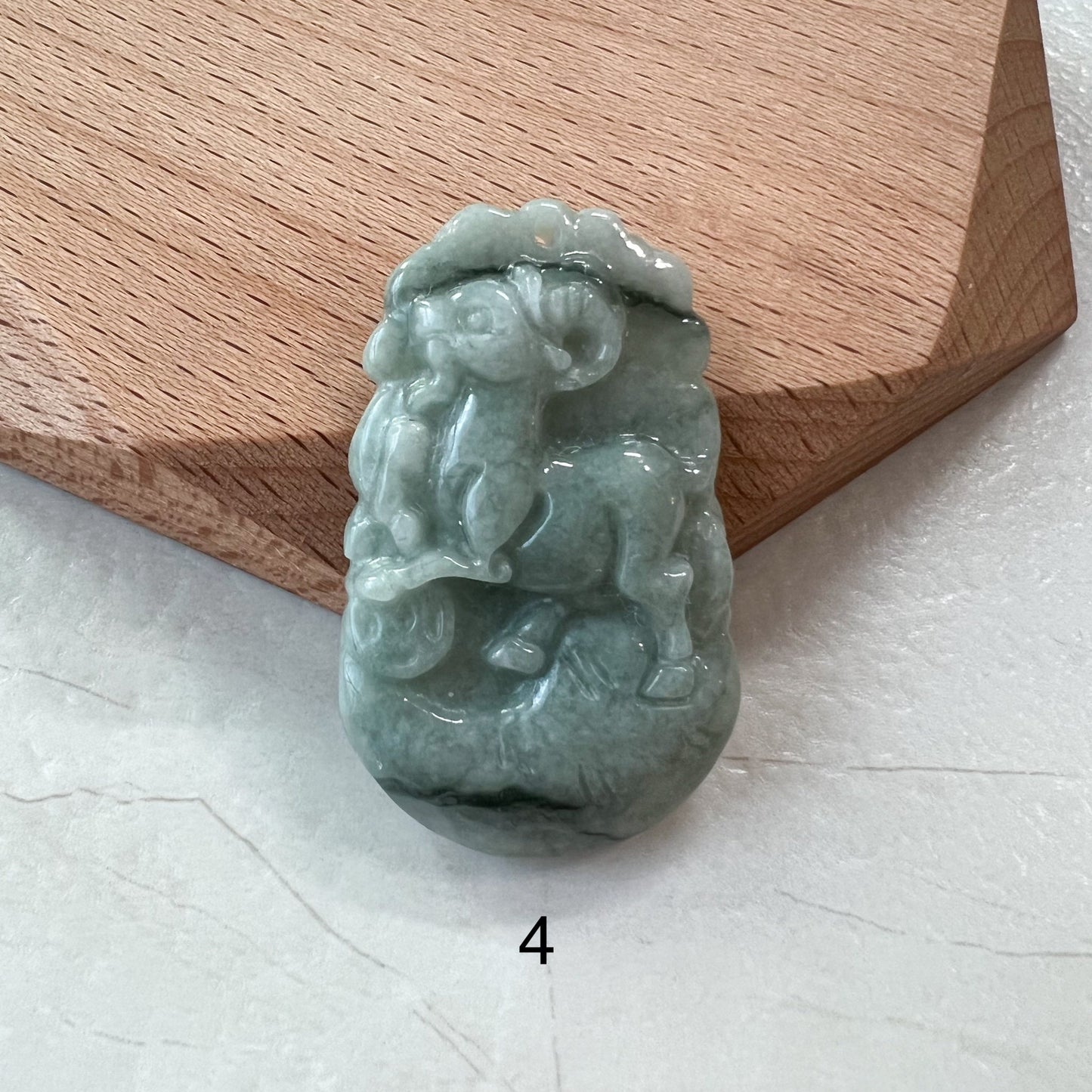 Jadeite Jade Sheep Goat Ram Chinese Zodiac Carved Pendant Necklace, YW-0321-1646926431 - AriaDesignCollection