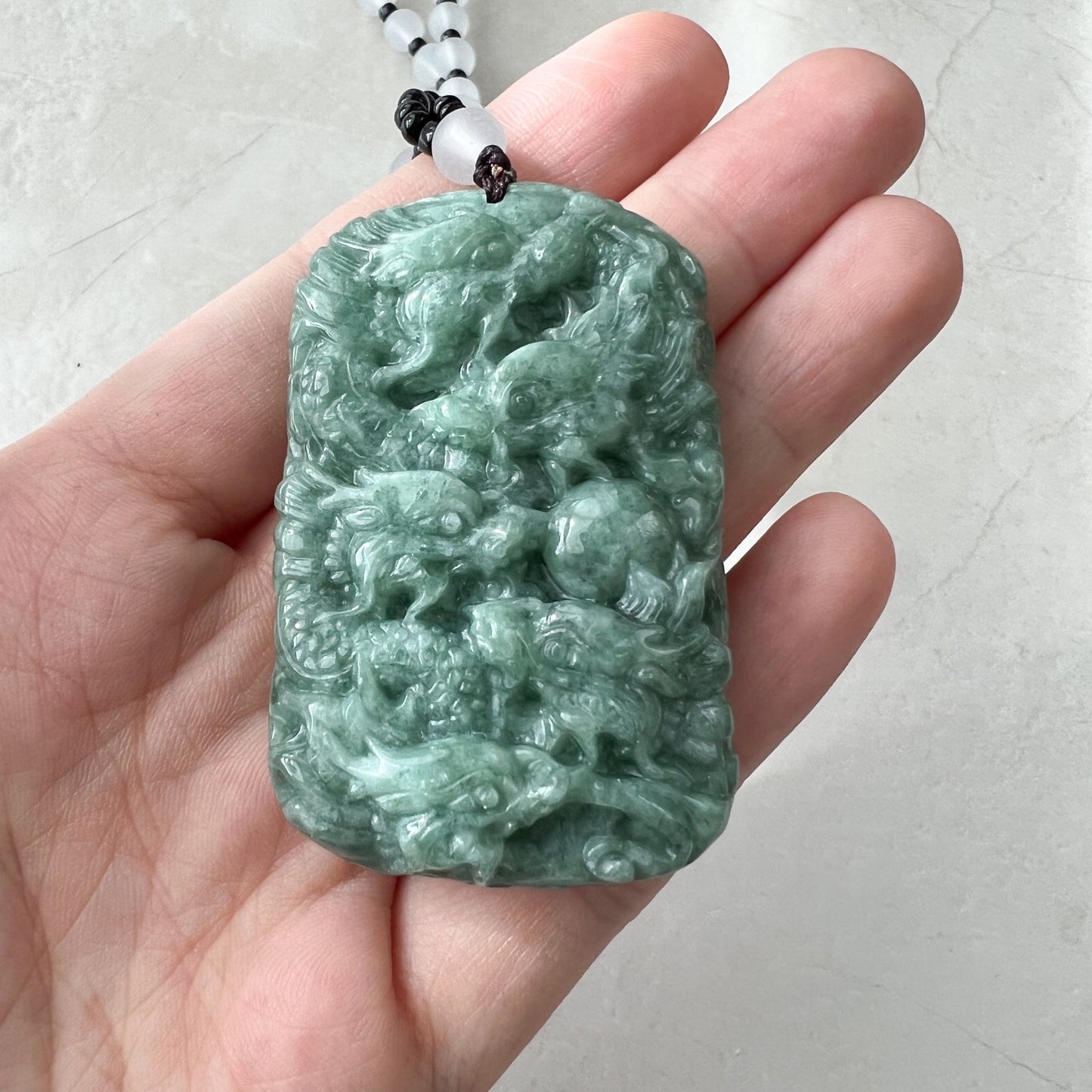 Green Jade 9 Dragon Jadeite Jade Chinese Zodiac Hand Carved Pendant Necklace, YJ-1221-0233671 - AriaDesignCollection