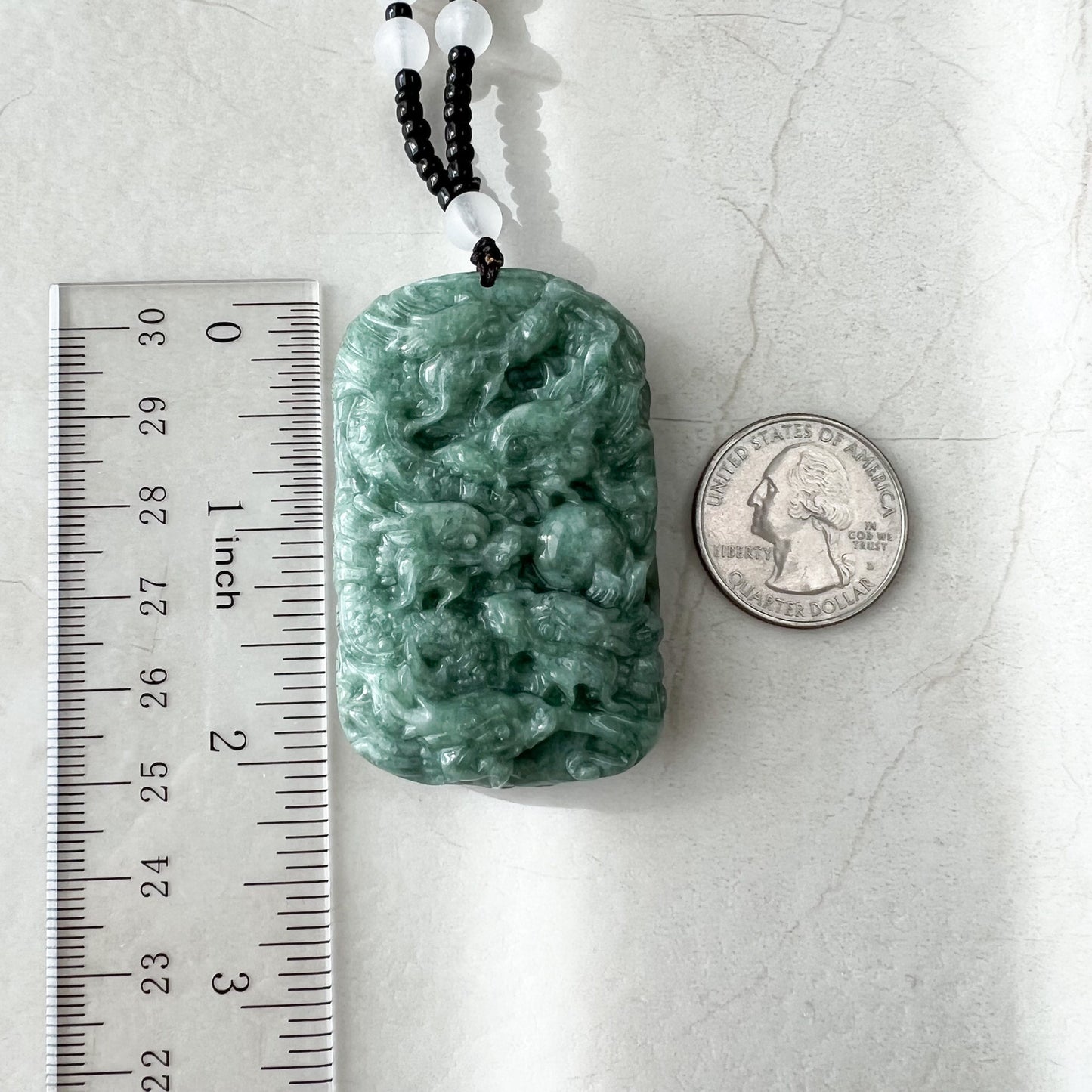 Green Jade 9 Dragon Jadeite Jade Chinese Zodiac Hand Carved Pendant Necklace, YJ-1221-0233671 - AriaDesignCollection