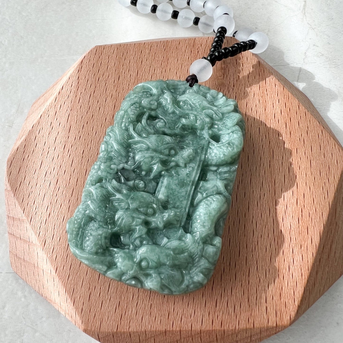 Green Jade 9 Dragon Jadeite Jade Chinese Zodiac Hand Carved Pendant Necklace, YJ-1221-0233671 - AriaDesignCollection