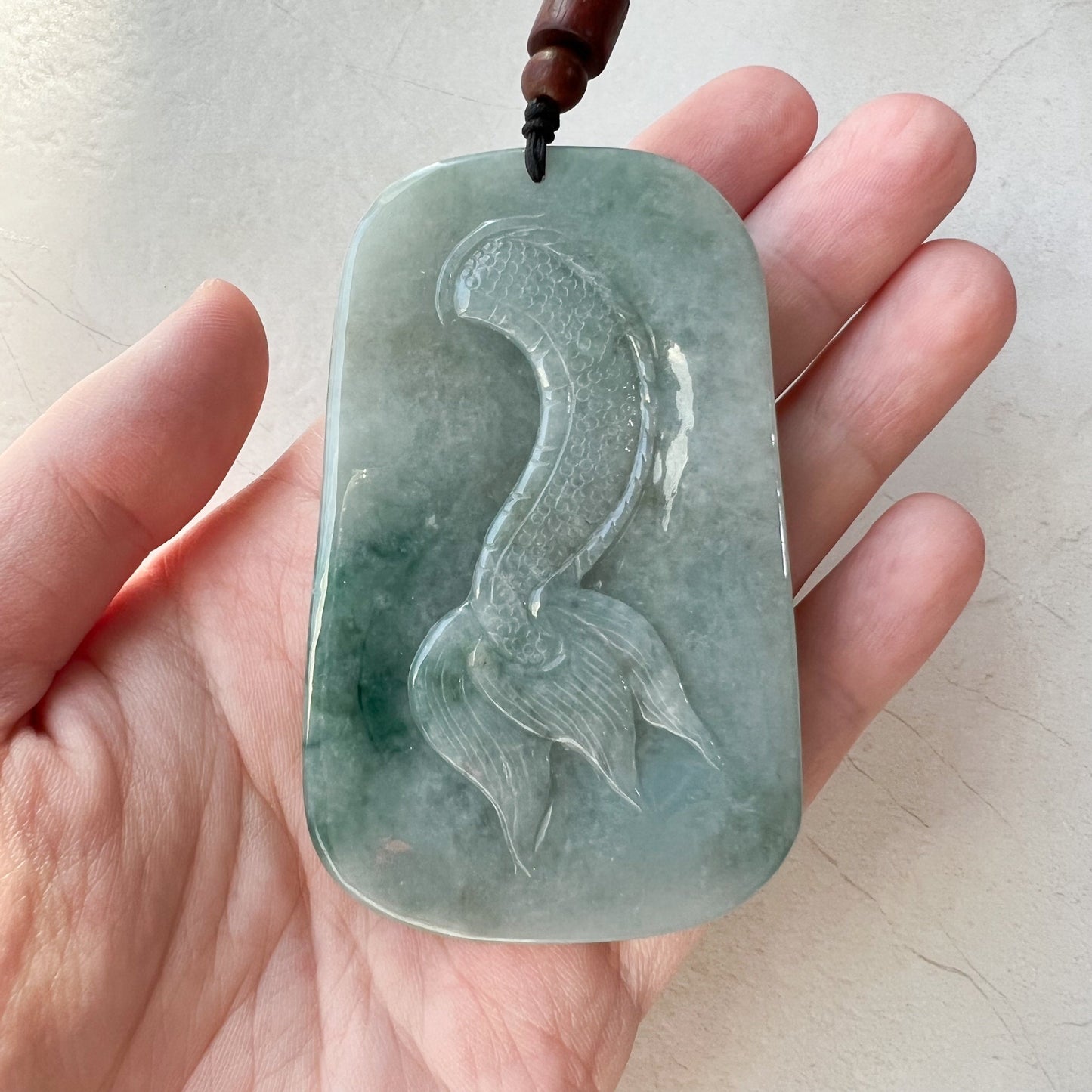 Large Jadeite Jade Guan Yin Kwan Yin Protected by Dragon Avalokitesvara Semi-Translucent Carved Pendant Necklace, YJ-0321-0348736 - AriaDesignCollection