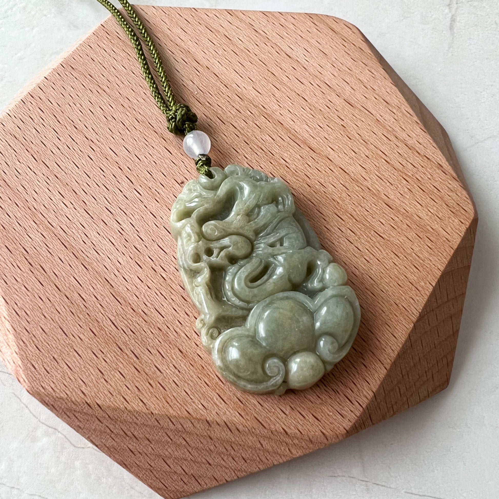 Jadeite Jade Dragon Chinese Zodiac Carved Pendant Necklace, YW-0110-1646605491 - AriaDesignCollection