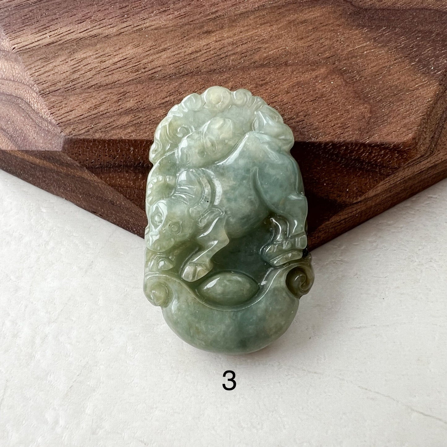 Jadeite Jade Ox Bull Cow Chinese Zodiac Carved Necklace, YW-0110-1646685489 - AriaDesignCollection