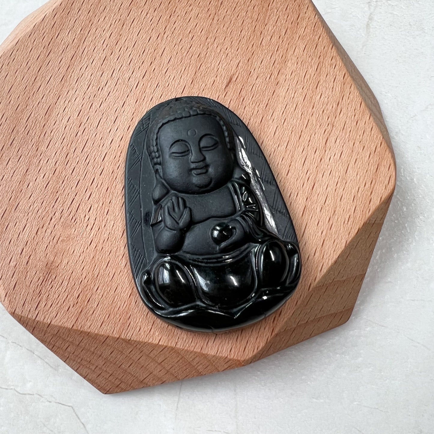 Black Jadeite Jade Omphacite Baby Buddha Necklace, LGG-1221-1646854463 - AriaDesignCollection