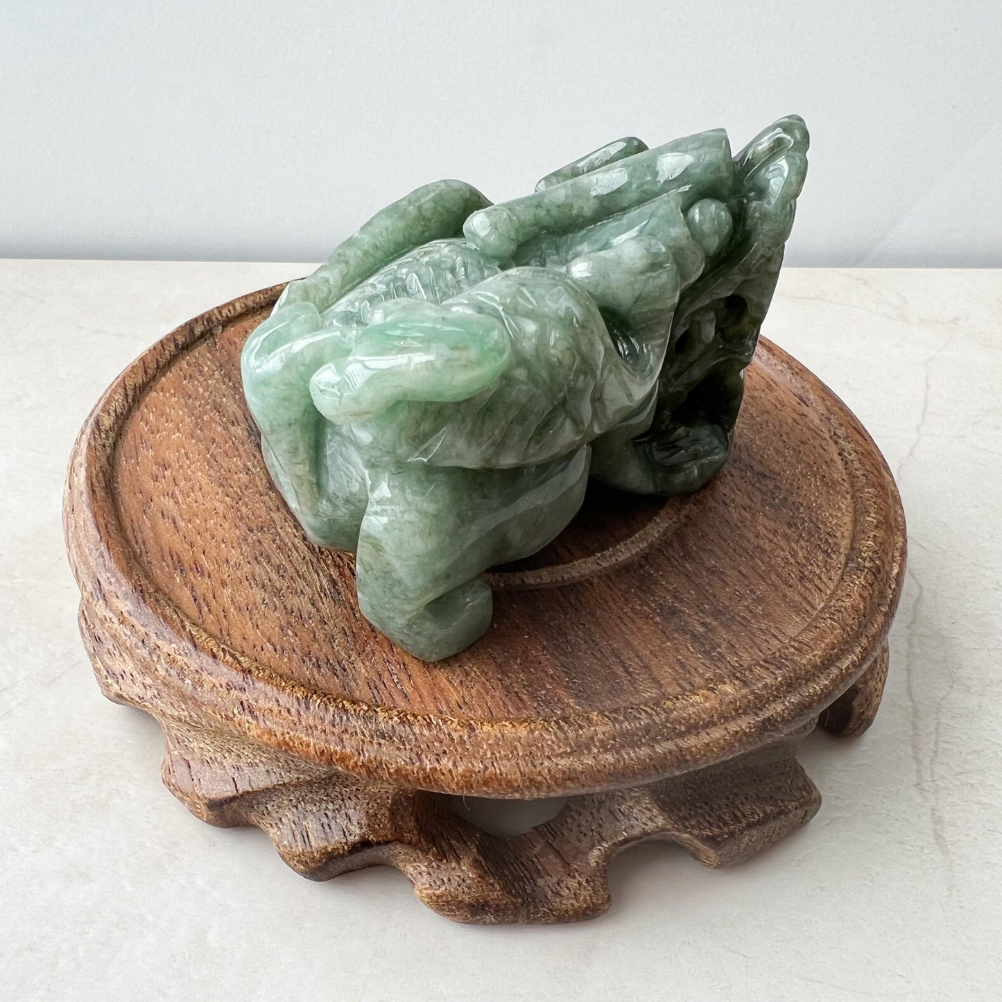 Jadeite Jade Winged Pixiu Pi Xiu Dragon Lion, Chinese Hand Carved Statue, Figurine, Display, Decoration, Green Jade, YJ-1221-0252055 - AriaDesignCollection