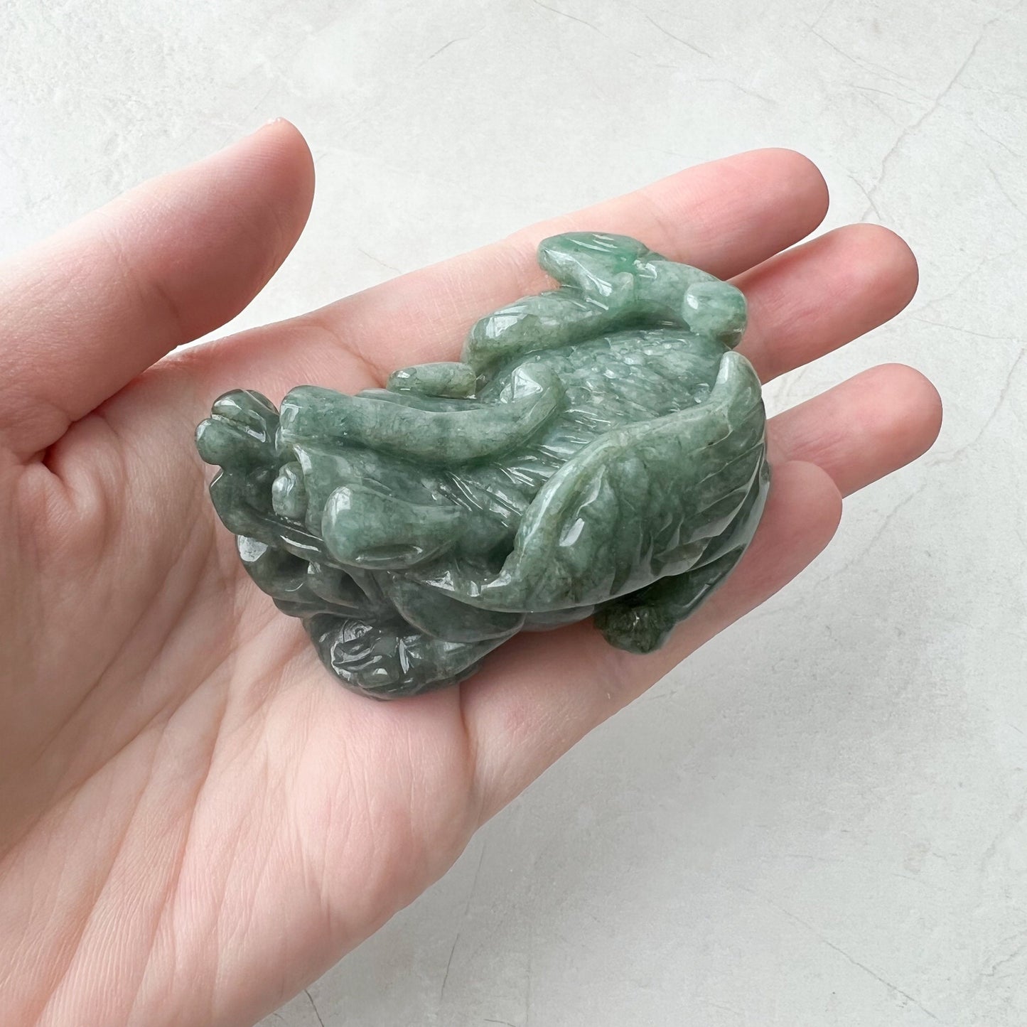 Jadeite Jade Winged Pixiu Pi Xiu Dragon Lion, Chinese Hand Carved Statue, Figurine, Display, Decoration, Green Jade, YJ-1221-0252055 - AriaDesignCollection