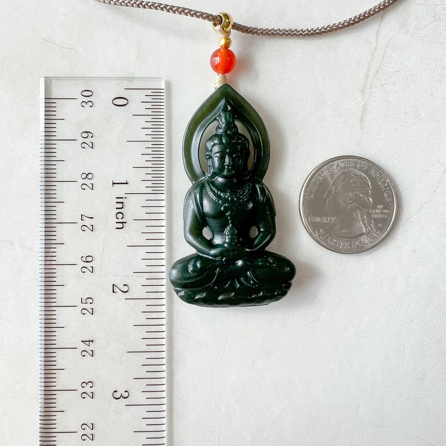 Dark Green Nephrite Jade Guan Yin Necklace, Hand Carved, Quan Am, Dark Green Jade Pendant, RM-1221-1646615179 - AriaDesignCollection