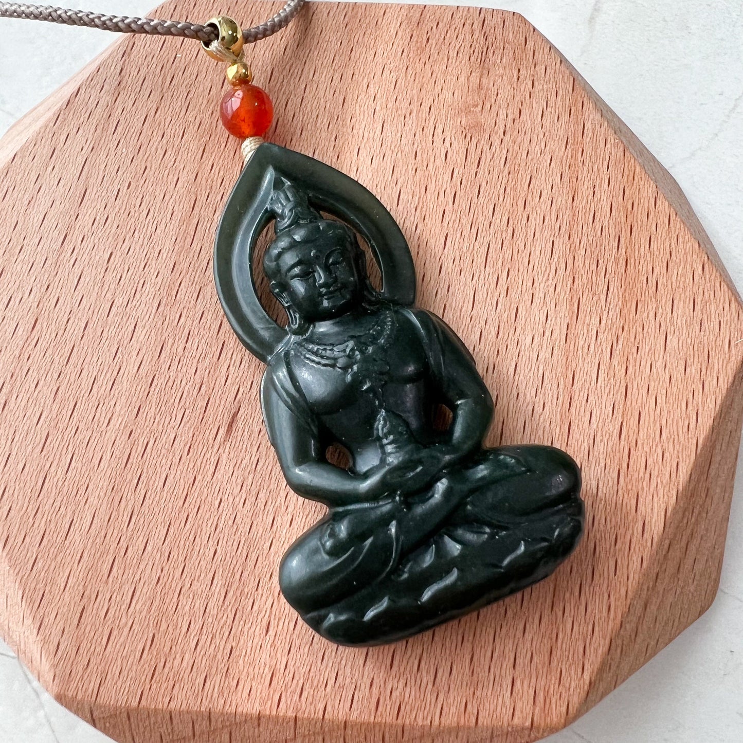 Dark Green Nephrite Jade Guan Yin Necklace, Hand Carved, Quan Am, Dark Green Jade Pendant, RM-1221-1646615179 - AriaDesignCollection