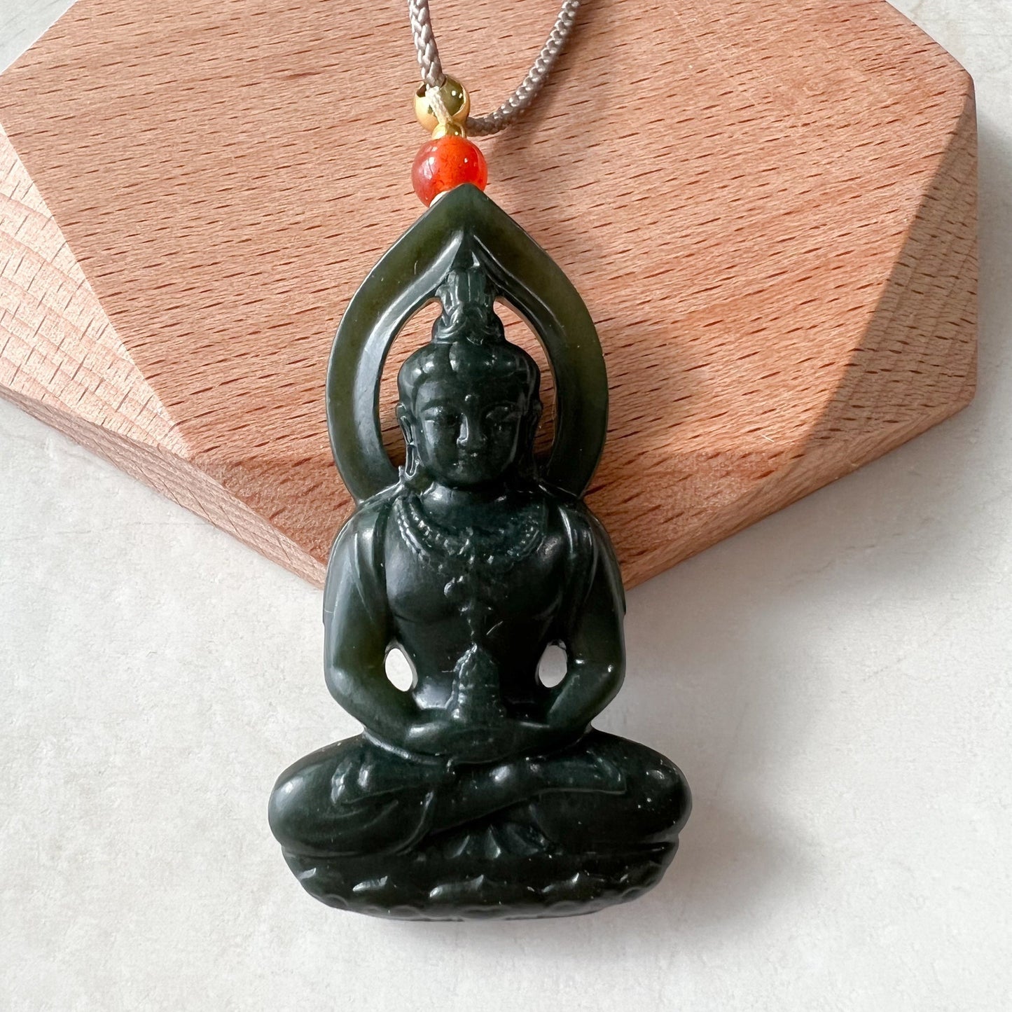 Dark Green Nephrite Jade Guan Yin Necklace, Hand Carved, Quan Am, Dark Green Jade Pendant, RM-1221-1646615179 - AriaDesignCollection
