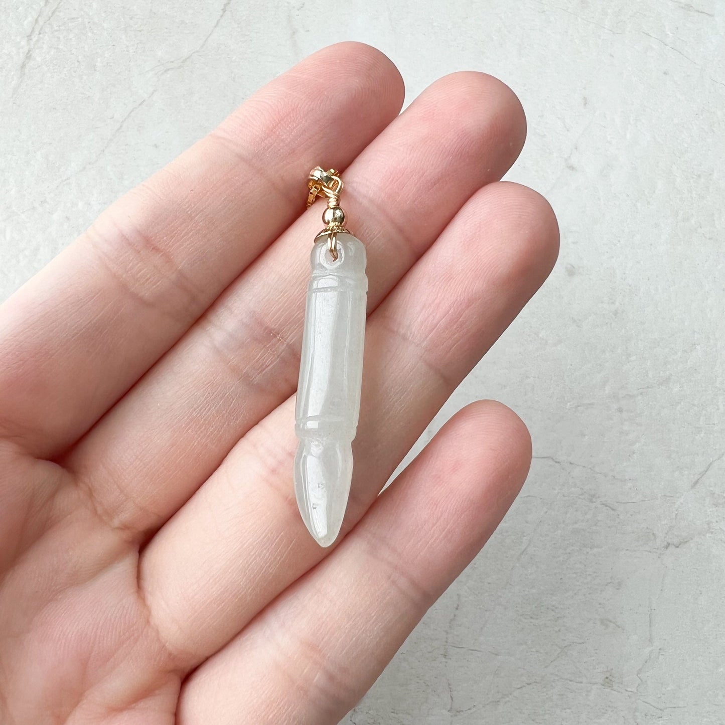 Icy Translucent Jade Paint Brush Pendant, Jadeite Jade, Gold Plated Hand Carved Pendant Necklace, XY-1221-1646759515 - AriaDesignCollection