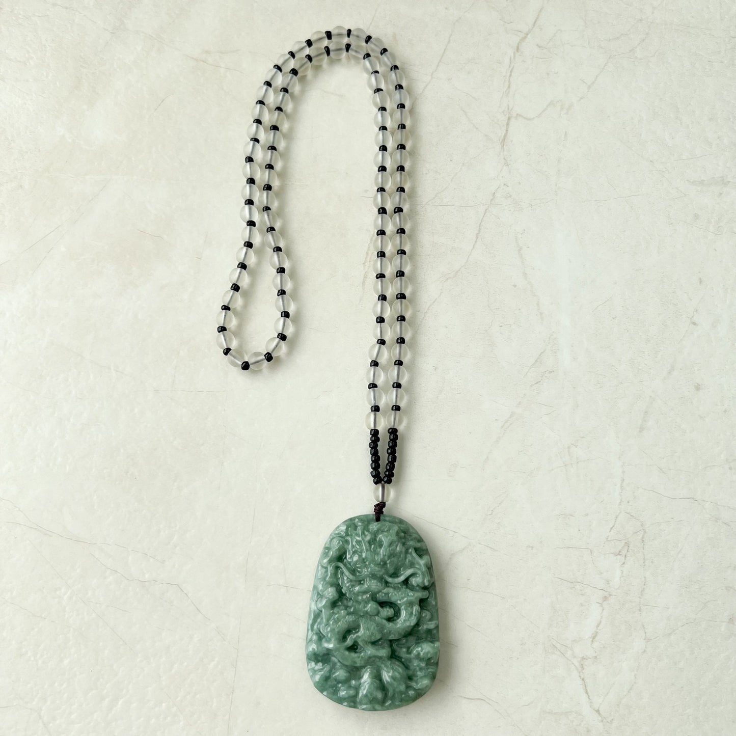 Green Jadeite Jade Dragon Chinese Zodiac Hand Carved Pendant Necklace, YJ-1221-0215654 - AriaDesignCollection