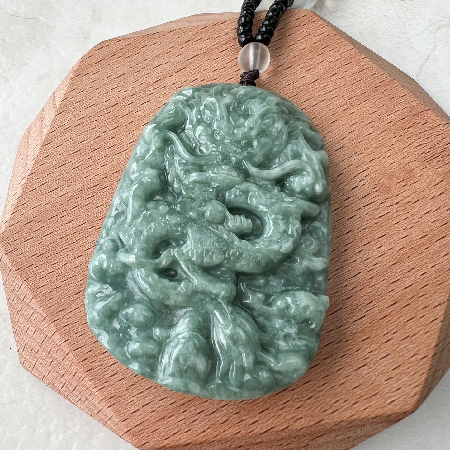 Green Jadeite Jade Dragon Chinese Zodiac Hand Carved Pendant Necklace, YJ-1221-0215654 - AriaDesignCollection