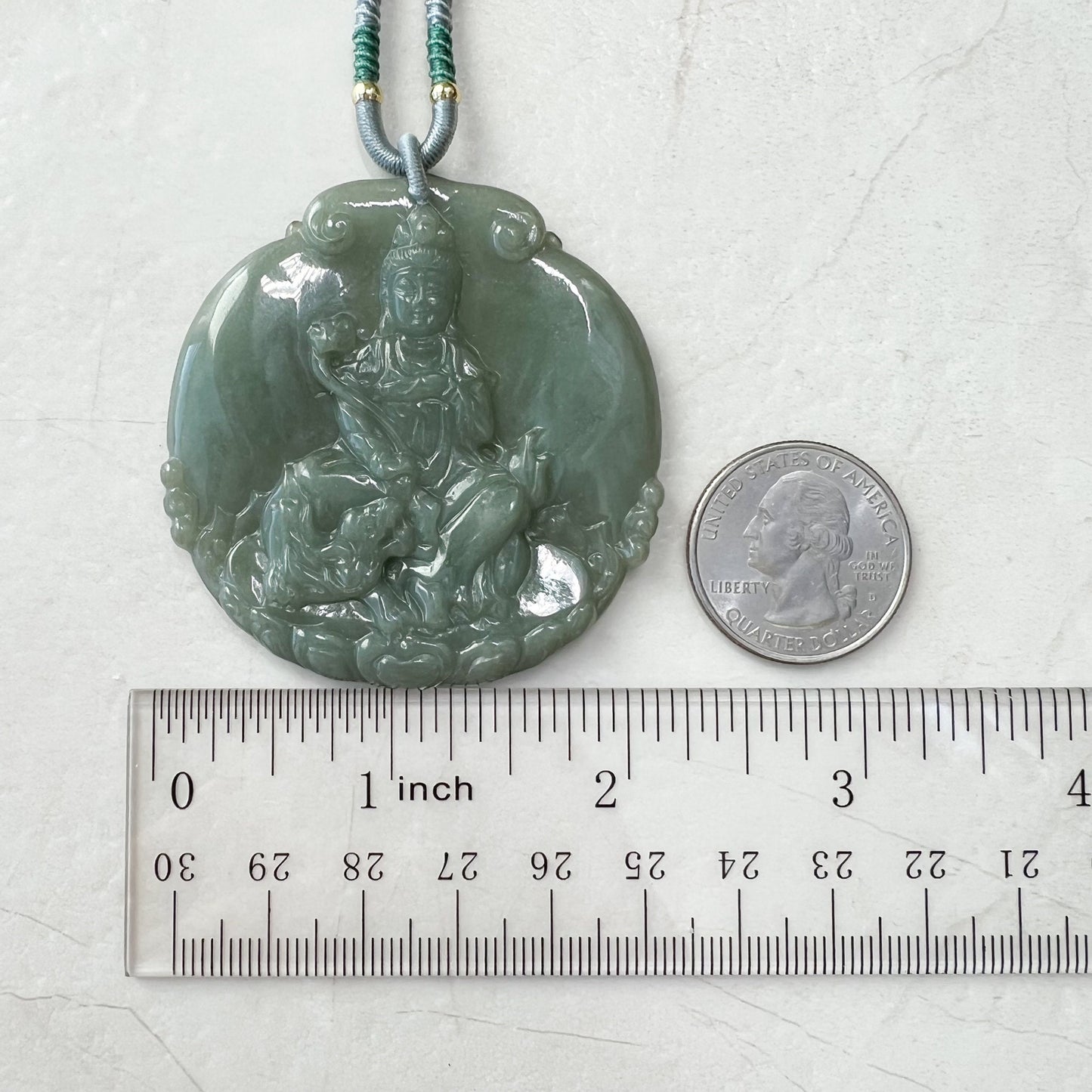 Jadeite Jade Guan Yin Avalokiteshvara Hand Carved Pendant Necklace, YJ-1221-0279050 - AriaDesignCollection