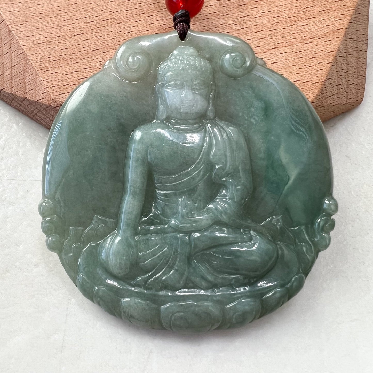Jadeite Jade Amitabha Buddha Amita Amida Green Carved Pendant Necklace, YJ-1221-0279050 - AriaDesignCollection