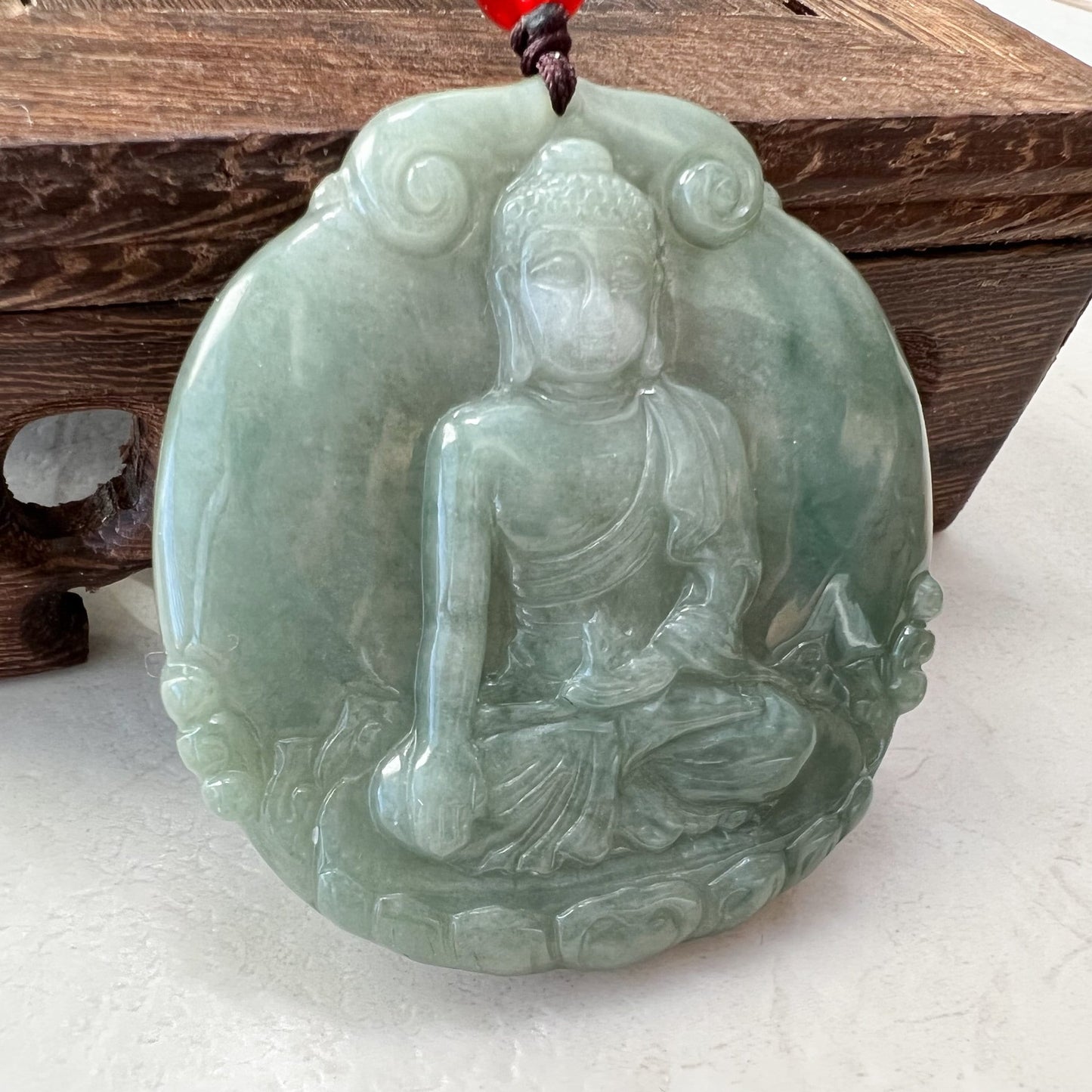 Jadeite Jade Amitabha Buddha Amita Amida Green Carved Pendant Necklace, YJ-1221-0279050 - AriaDesignCollection