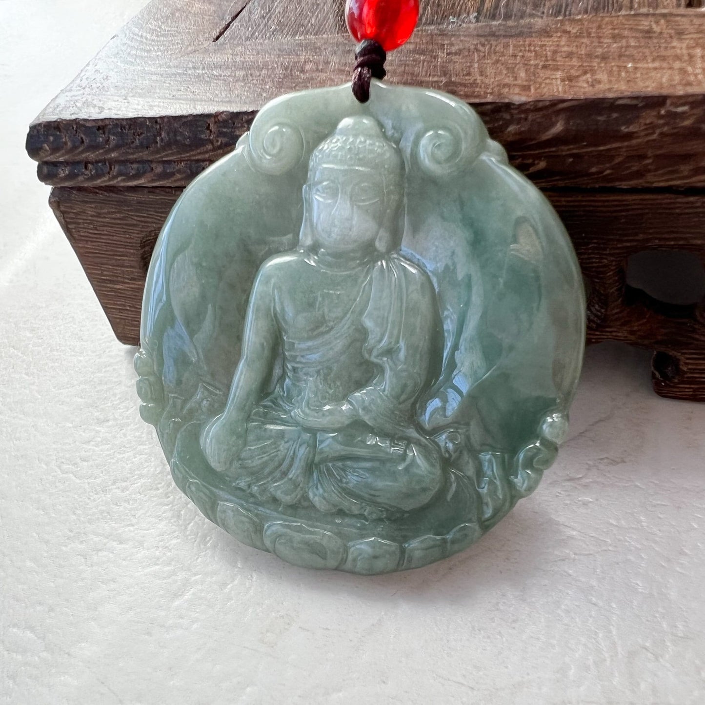 Jadeite Jade Amitabha Buddha Amita Amida Green Carved Pendant Necklace, YJ-1221-0279050 - AriaDesignCollection