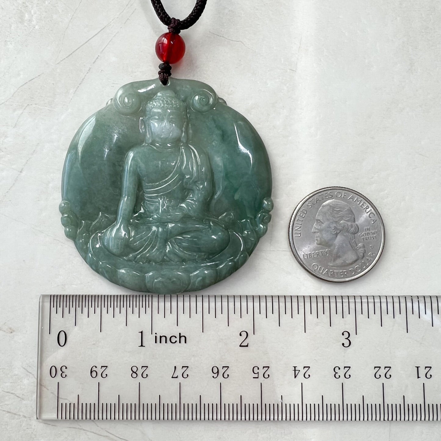Jadeite Jade Amitabha Buddha Amita Amida Green Carved Pendant Necklace, YJ-1221-0279050 - AriaDesignCollection