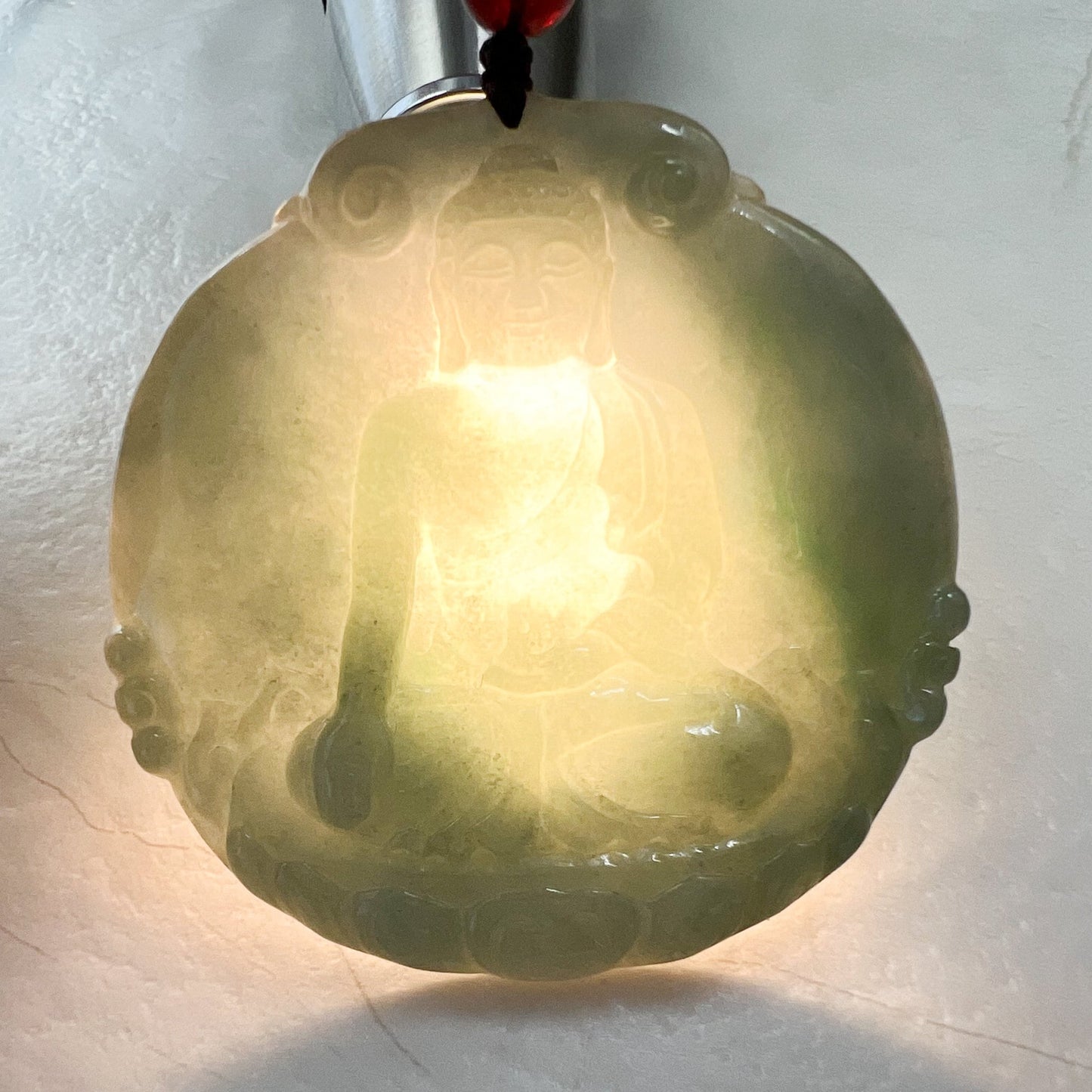 Jadeite Jade Amitabha Buddha Amita Amida Green Carved Pendant Necklace, YJ-1221-0279050 - AriaDesignCollection